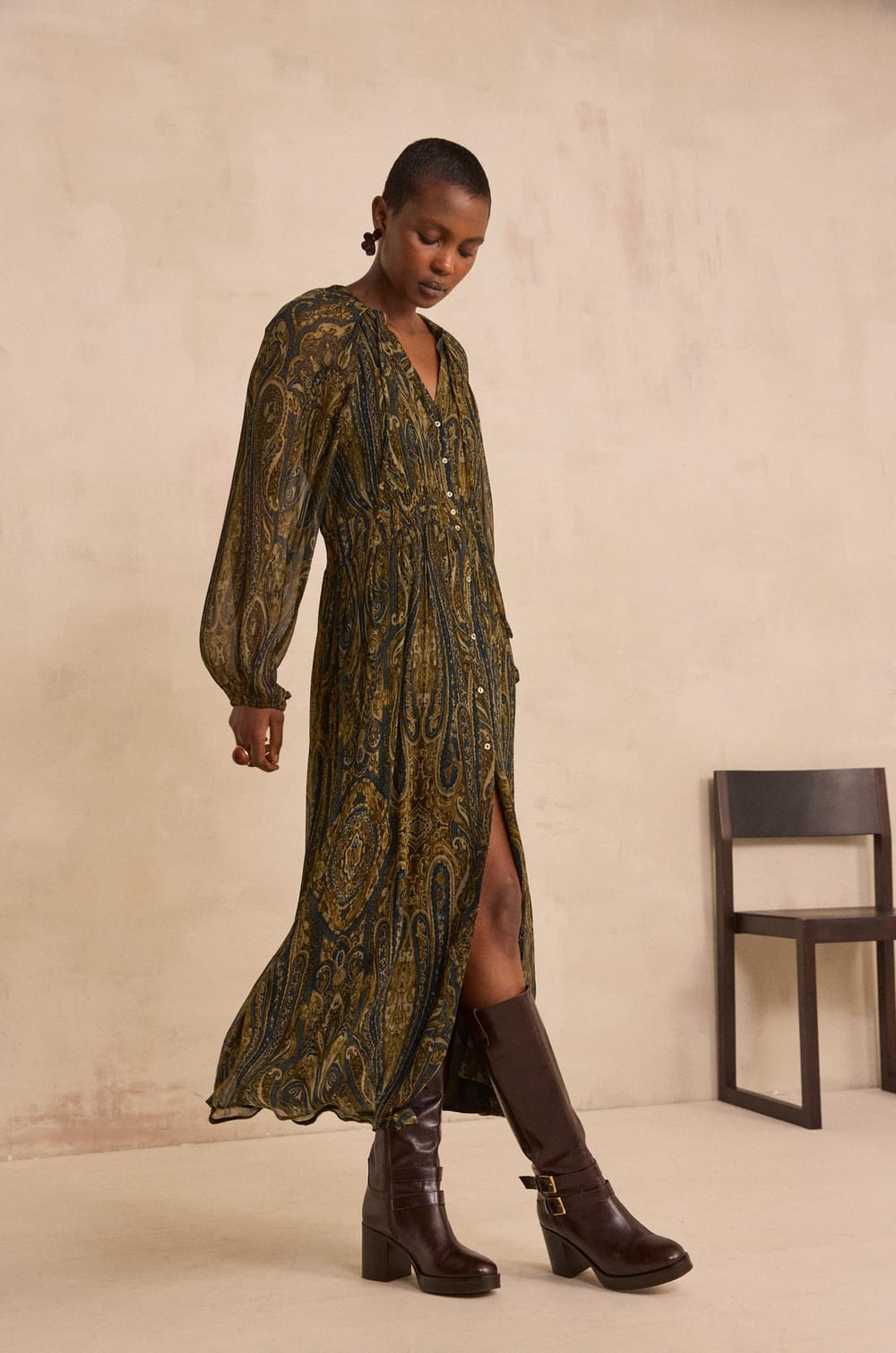 Robe fluide vert sapin en viscose PEPITE;${refinementColor}