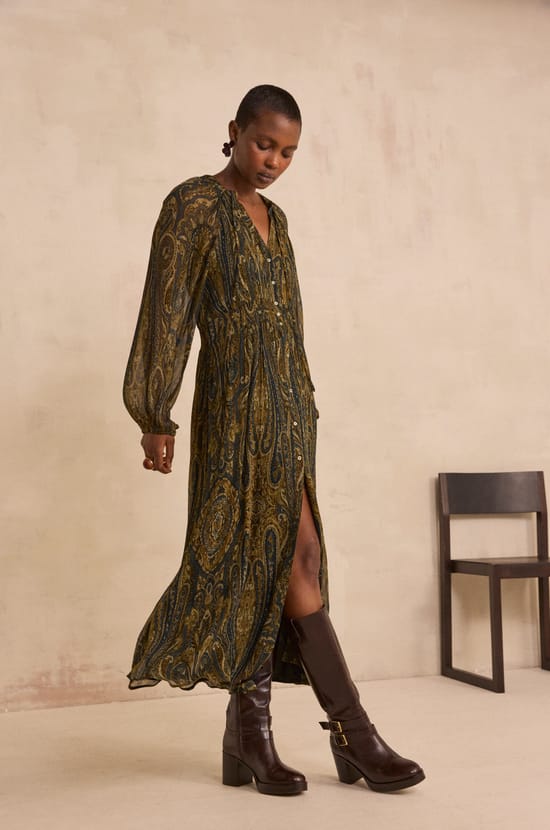Robe fluide vert sapin en viscose PEPITE;${refinementColor}