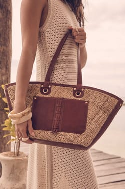 Leren en raffia mandtas LUCIEN;${refinementColor}