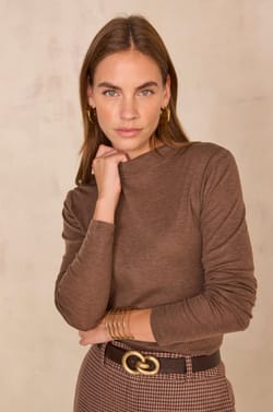 Flynn Long Sleeve Silk Blend T-Shirt;${refinementColor}