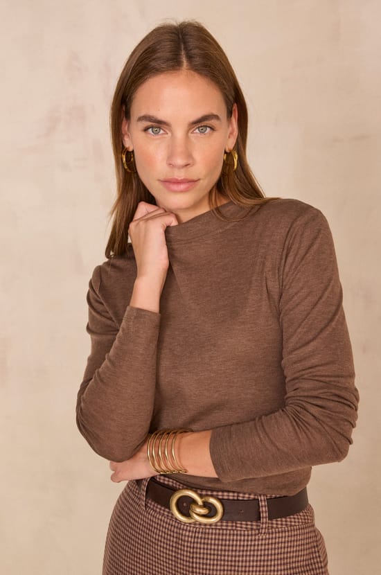 Flynn Long Sleeve Silk Blend T-Shirt;${refinementColor}