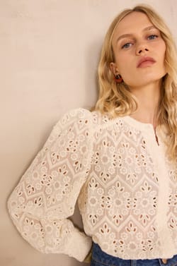 Long sleeve embroidered blouse CAMOMILE;${refinementColor}