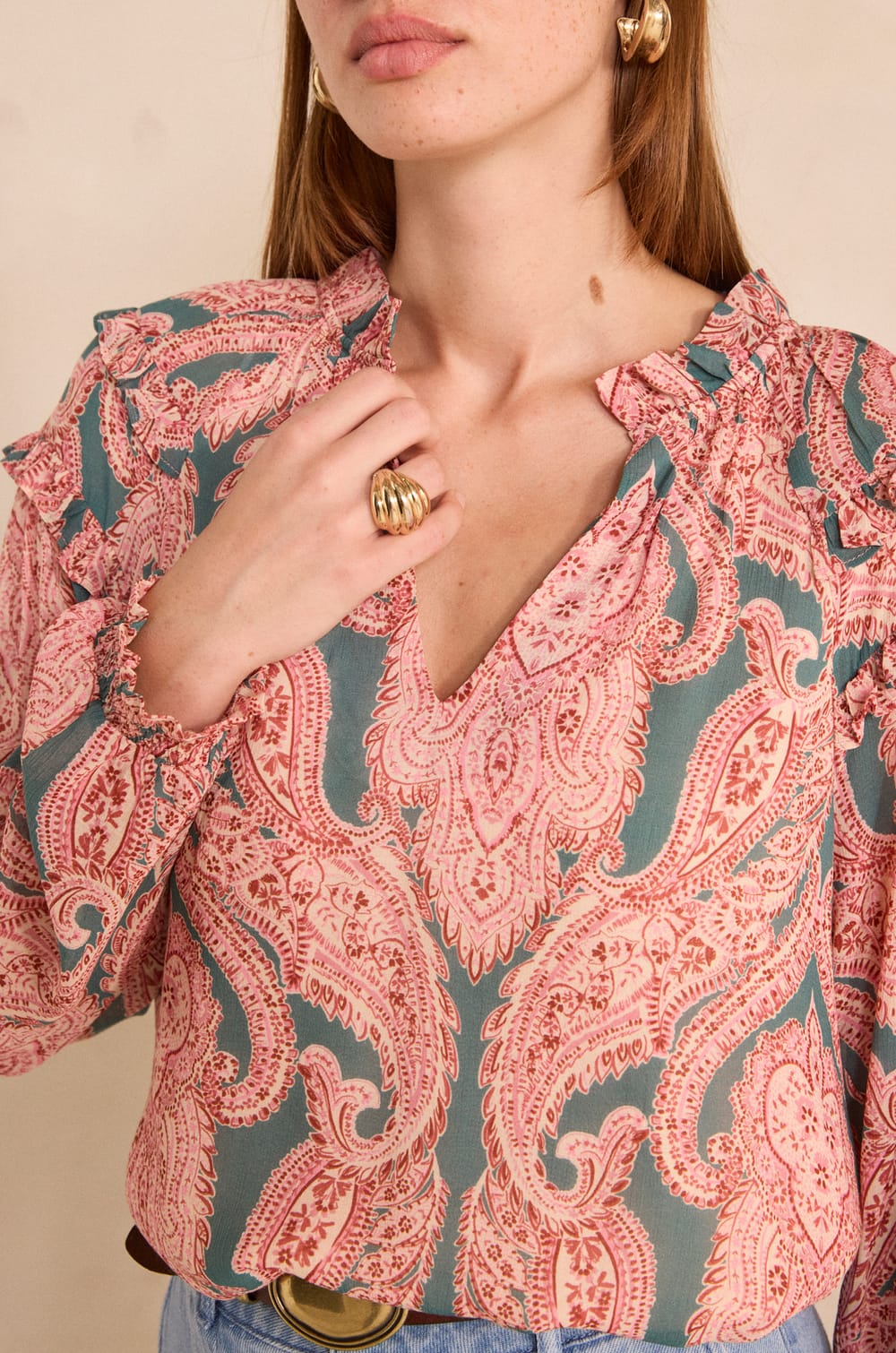 MALOE printed long sleeve blouse;${refinementColor}