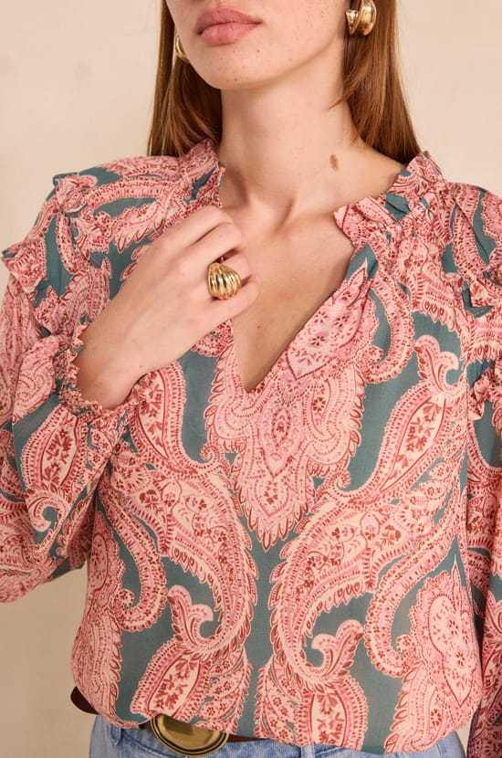 MALOE printed long sleeve blouse;${refinementColor}