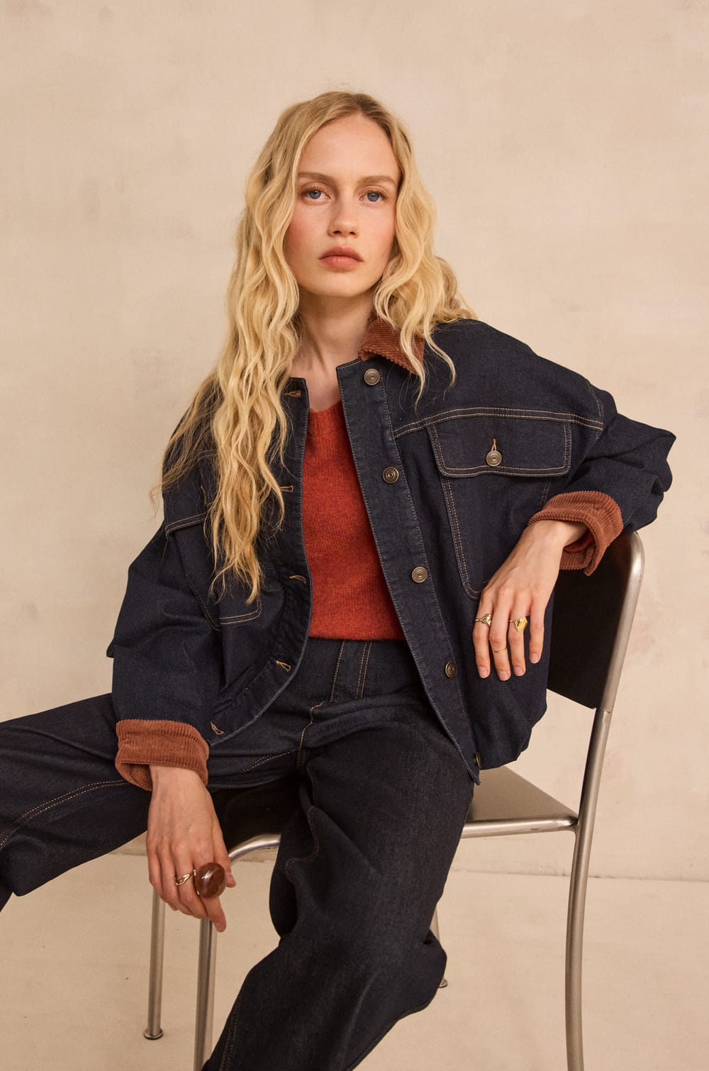 Denim and corduroy jacket in blended cotton BOB;${refinementColor}