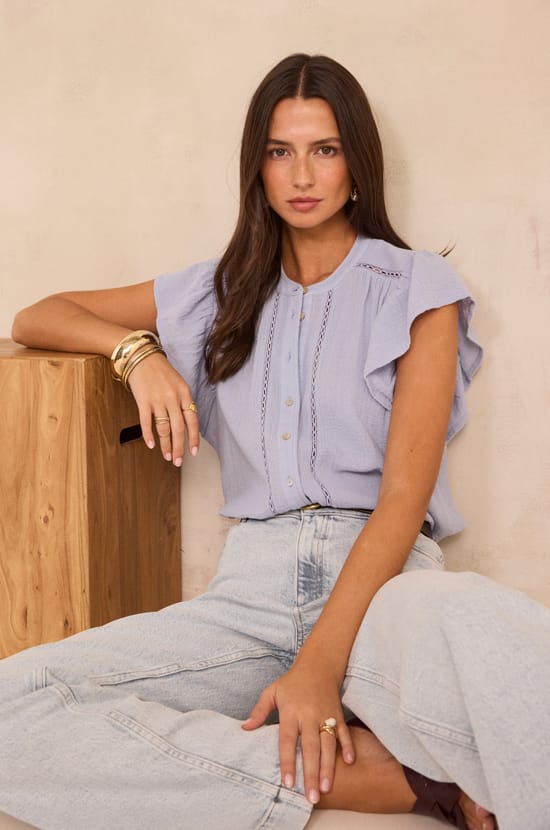 Short-sleeved cotton blouse DELHI;${refinementColor}