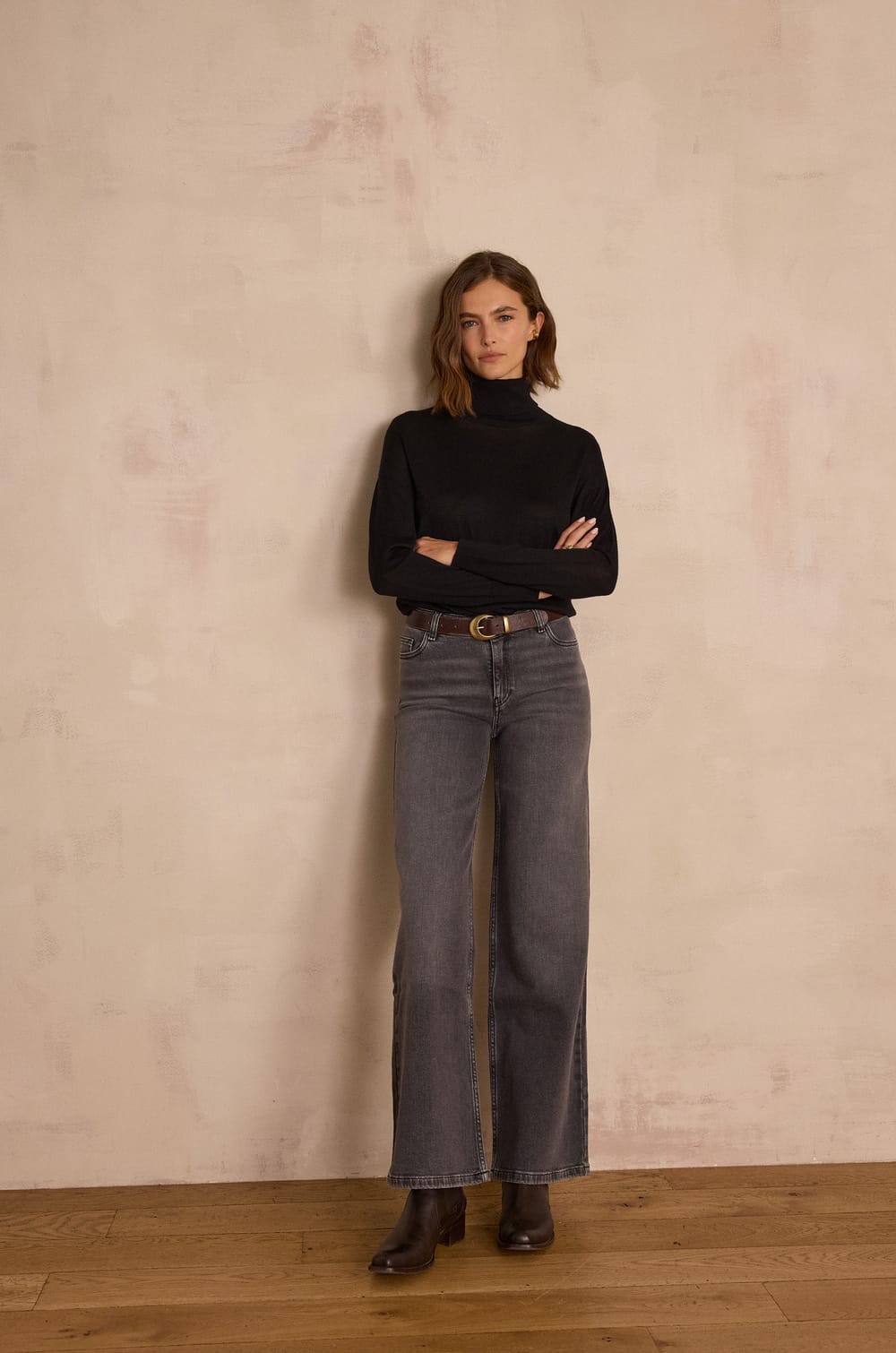 SANDY wide-leg jeans in denim;${refinementColor}