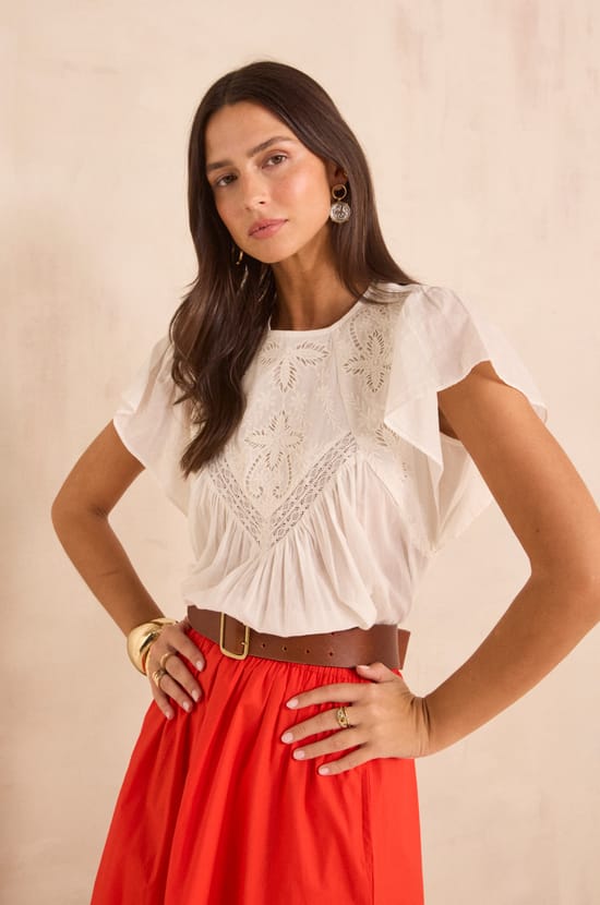 Short-sleeved embroidered blouse DAVENPORT;${refinementColor}