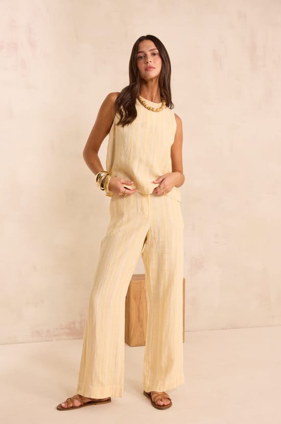 Pantalon large &agrave; rayure en lin ADELE;${refinementColor}