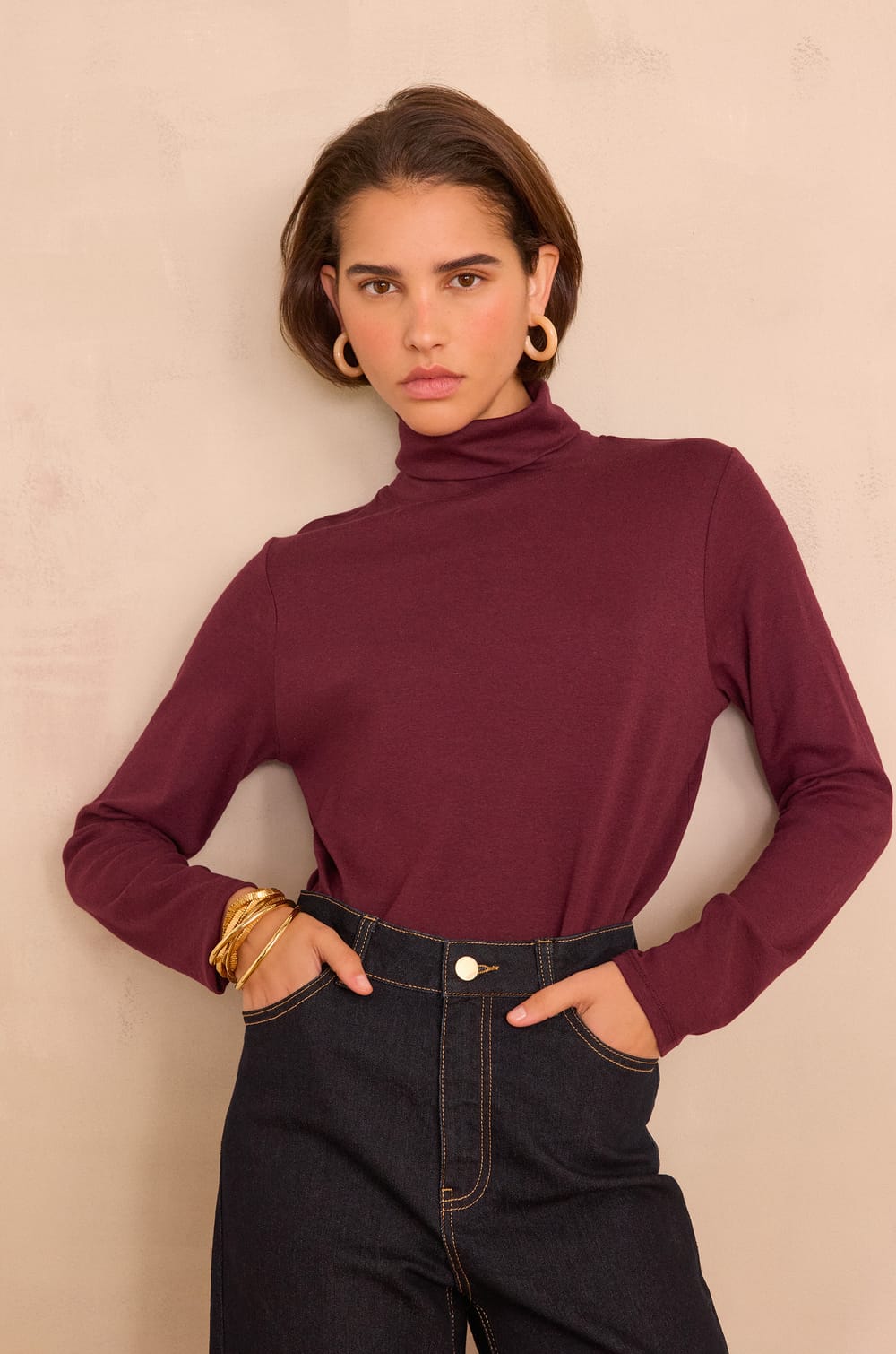 FERGUIE cotton turtleneck T-shirt;${refinementColor}