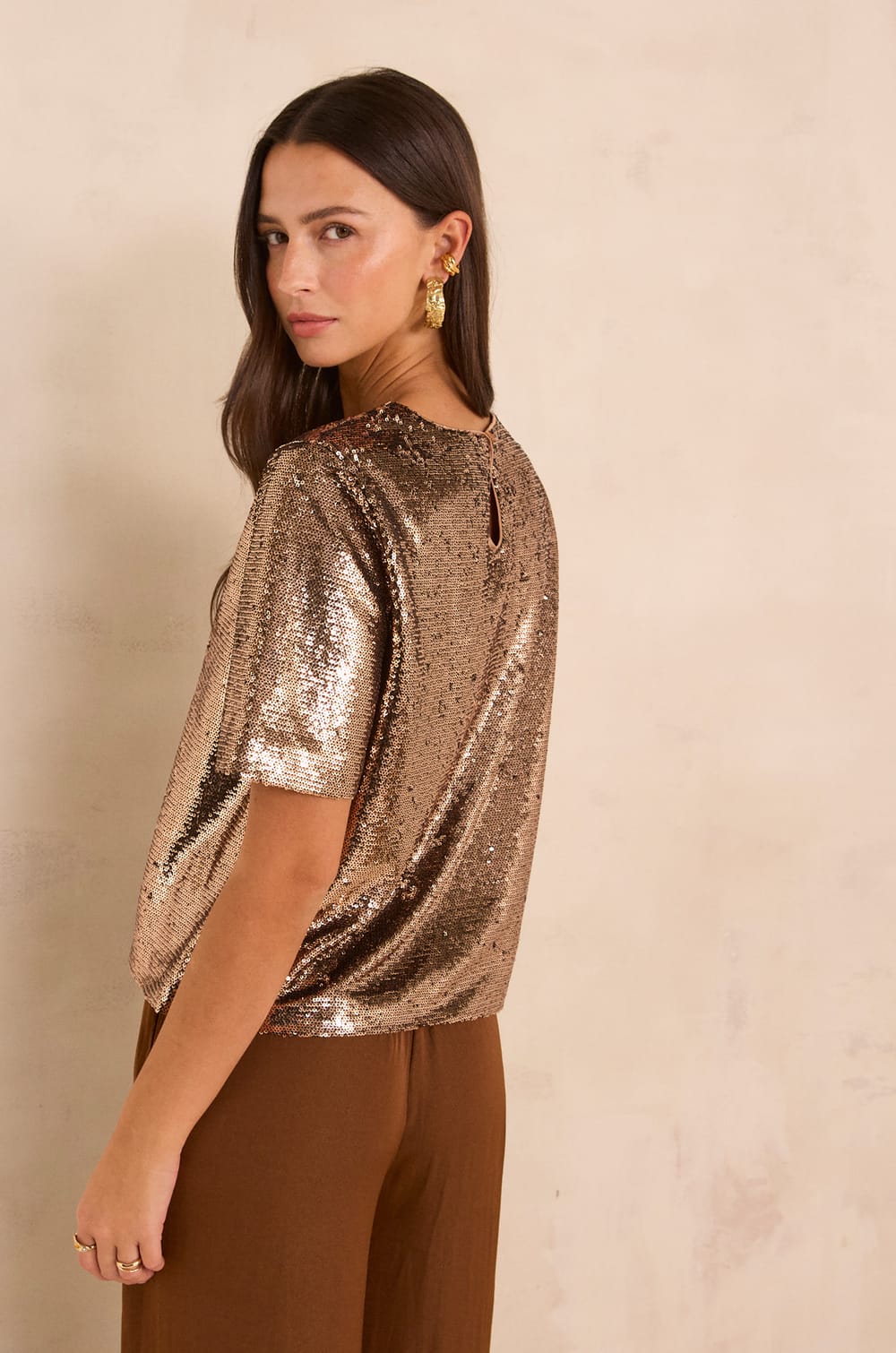 TARA short-sleeve sequin T-shirt;${refinementColor}