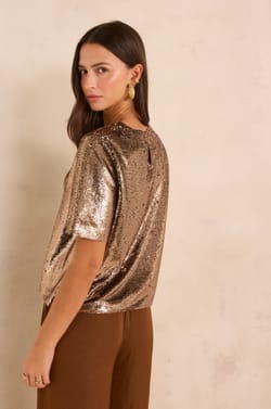 TARA short-sleeve sequin T-shirt;${refinementColor}