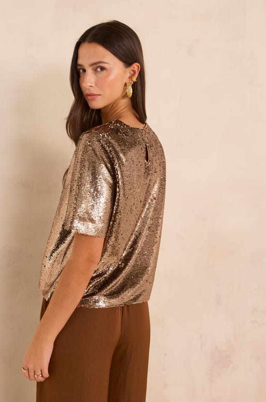 T-shirt &agrave; manches courtes en sequins TARA;${refinementColor}