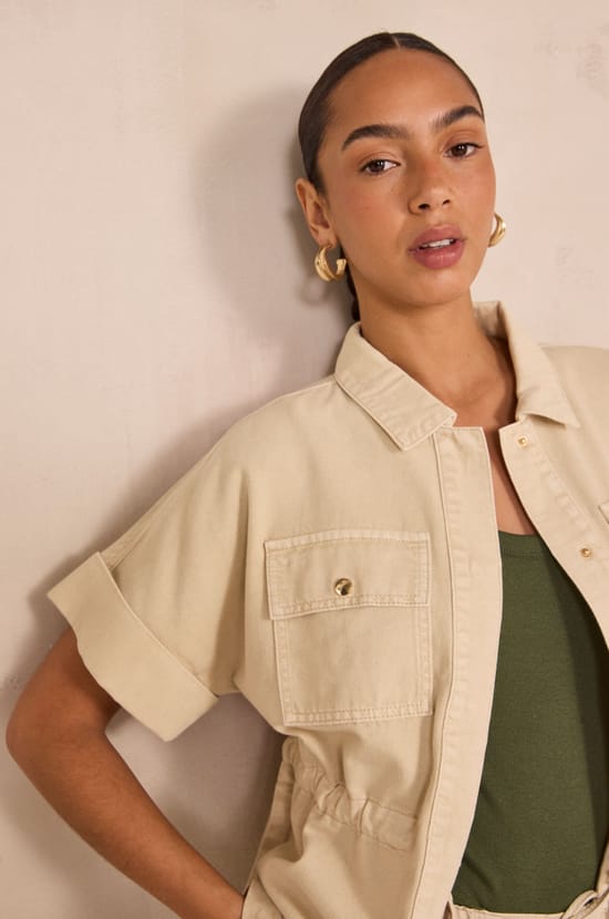 Short sleeve cotton jacket VITA;${refinementColor}