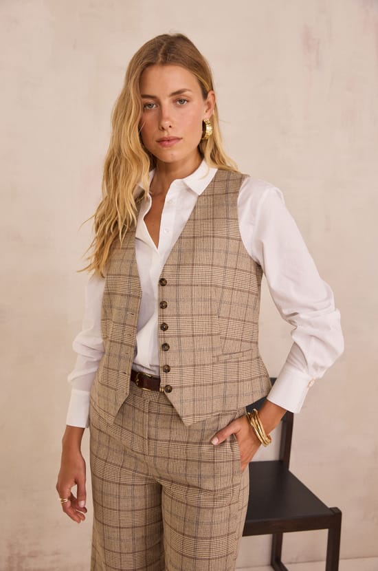 Sleeveless Prince of Wales check Cardigan SIMEON;${refinementColor}