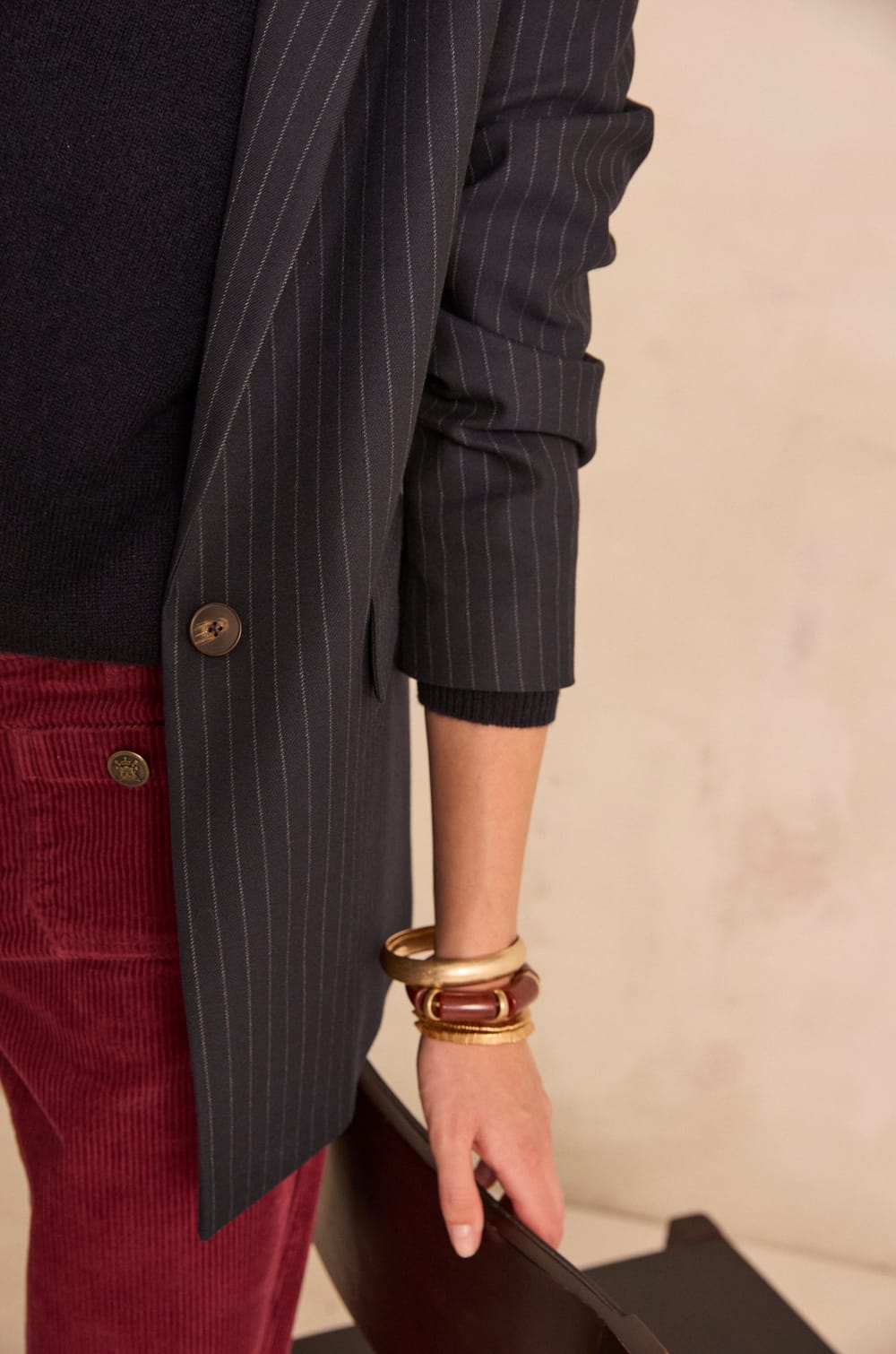 Nelia B Striped Long Sleeve Polyester Blend Jacket;${refinementColor}