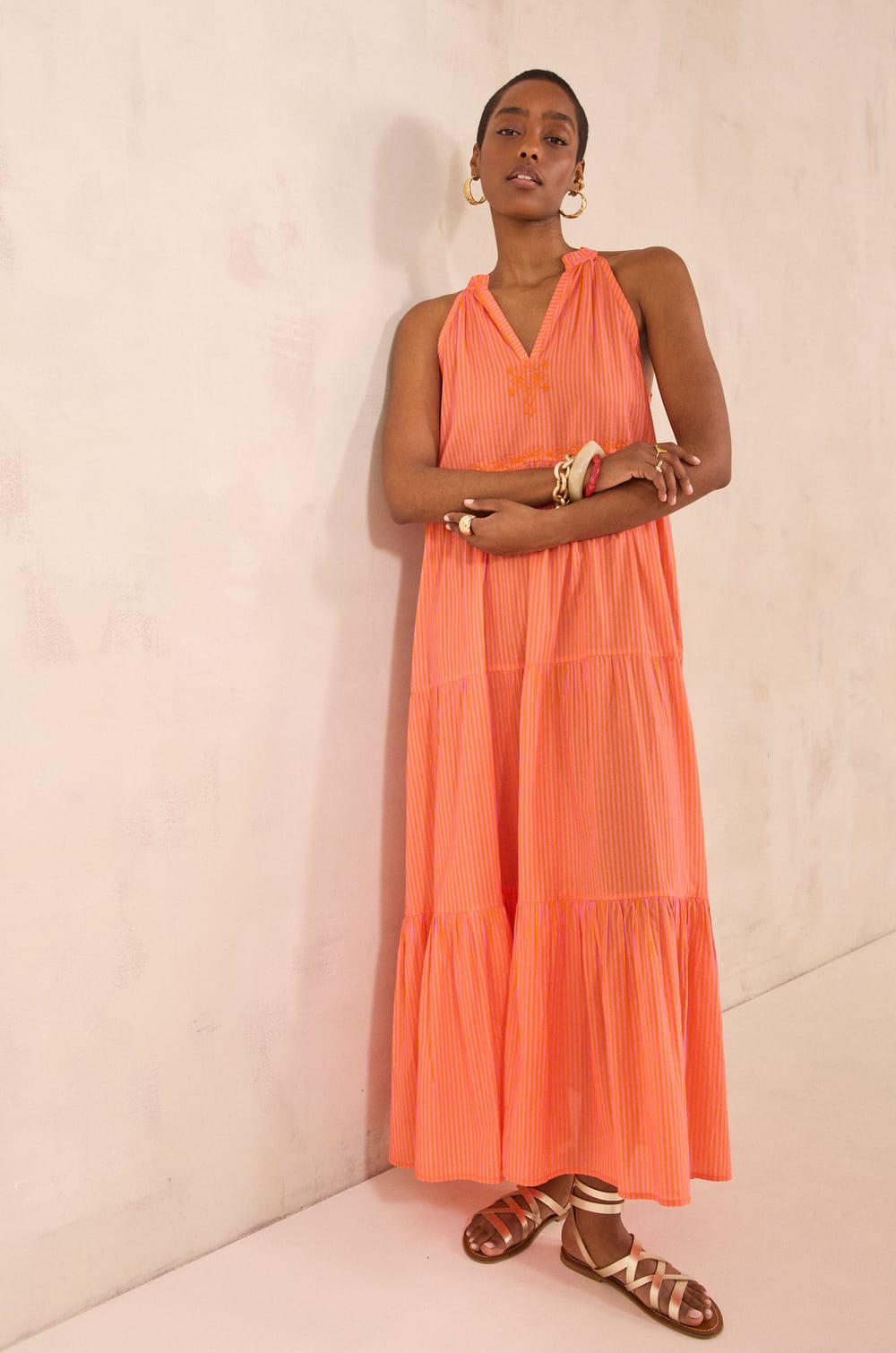 Berenisse wide striped cotton sleeveless dress;${refinementColor}