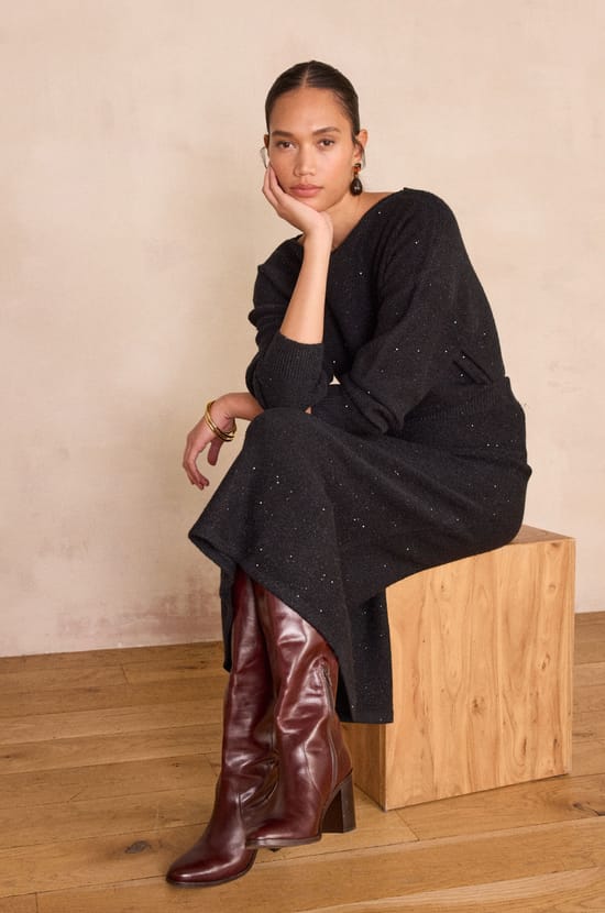CLEOPATRE sequin knit midi skirt;${refinementColor}