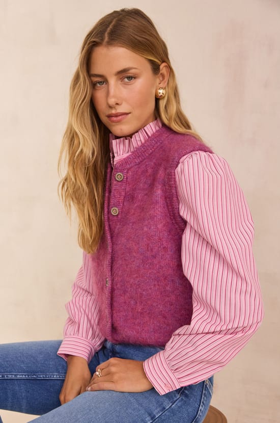 LOULOU sleeveless mohair cardigan;${refinementColor}