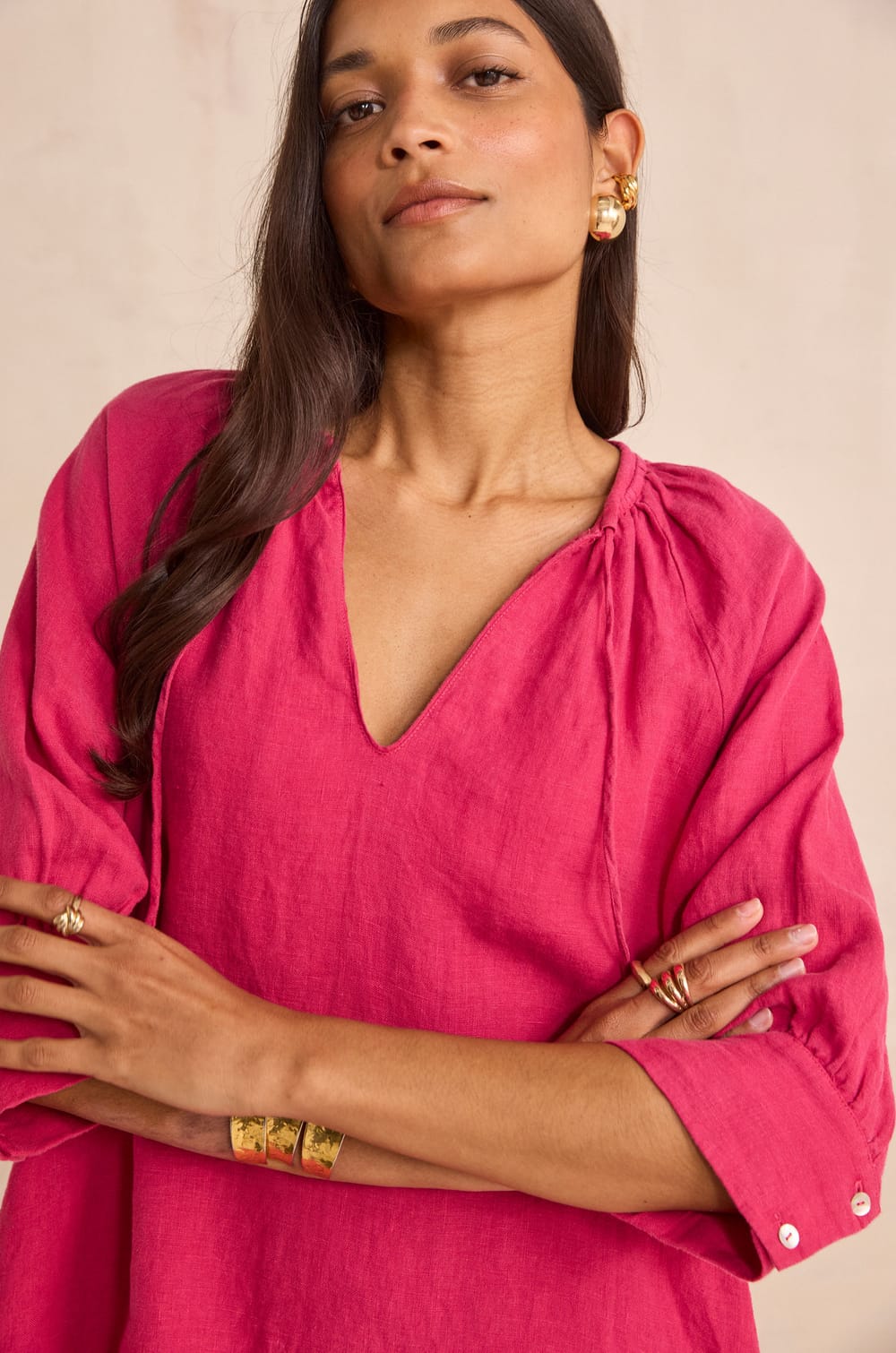 Straight linen dress BLINNY;${refinementColor}
