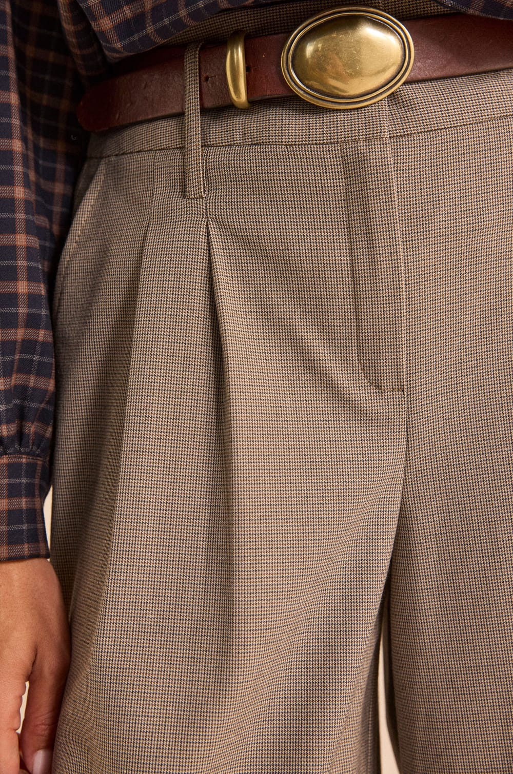 Wide beige viscose blend trousers LILY;${refinementColor}