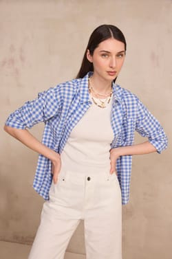 Long sleeve checkered cotton shirt MARILOU;${refinementColor}