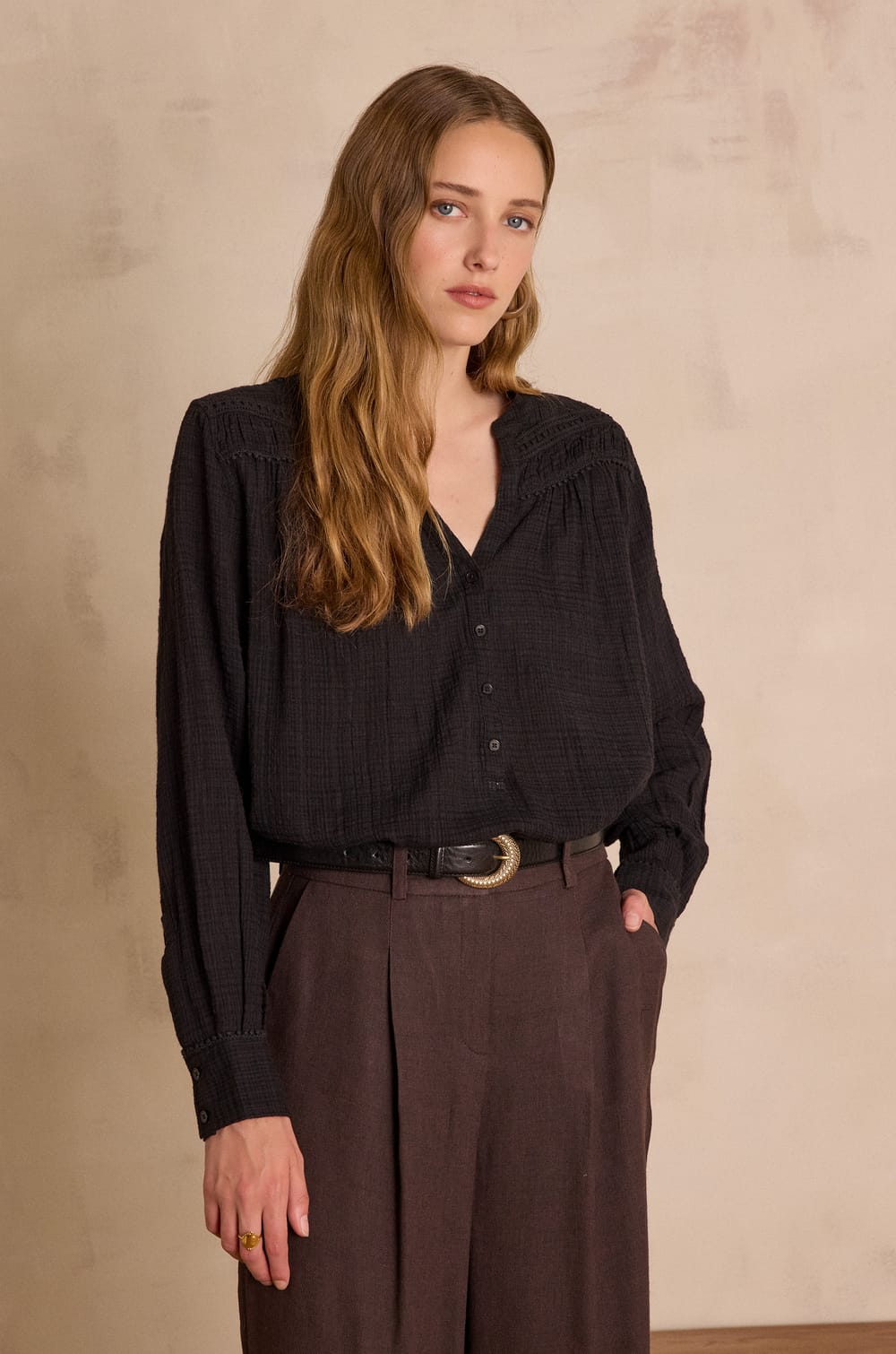 SHANA embroidered cotton blouse;${refinementColor}