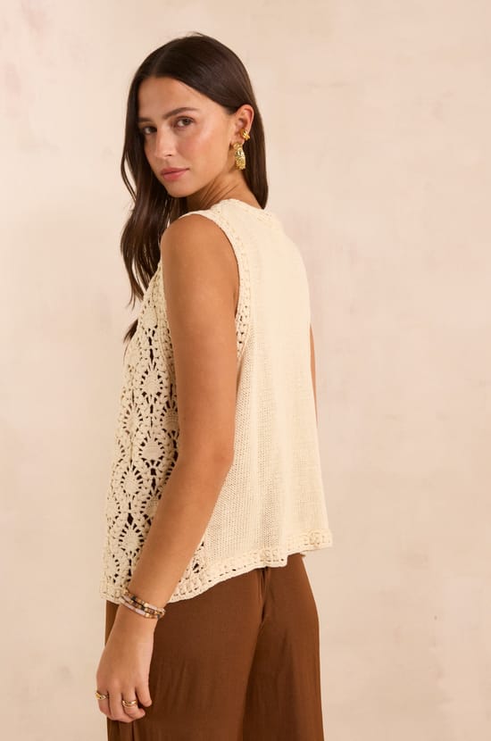 Sleeveless crocheted cotton vest ANGELE;${refinementColor}
