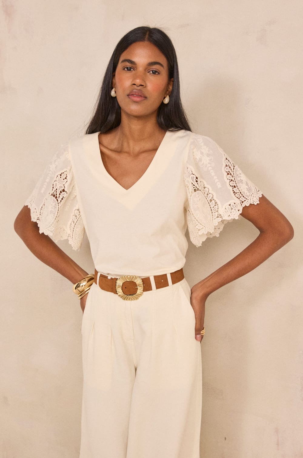 Embroidered short sleeve cotton T-shirt LOLA;${refinementColor}