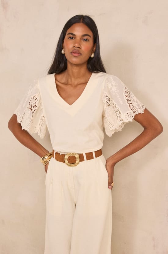 Embroidered short sleeve cotton T-shirt LOLA;${refinementColor}