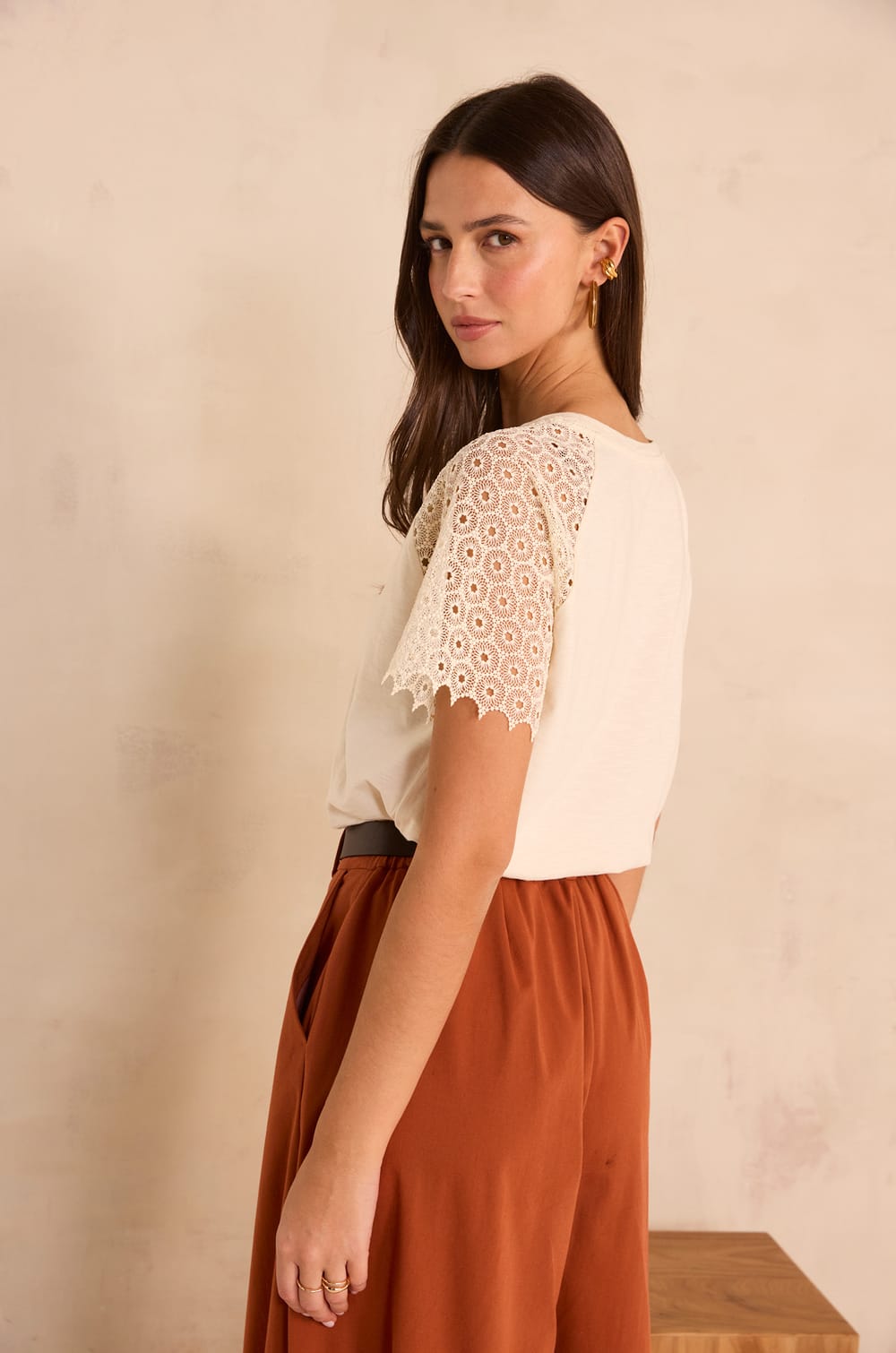 Embroidered short-sleeve cotton T-shirt TRACY;${refinementColor}