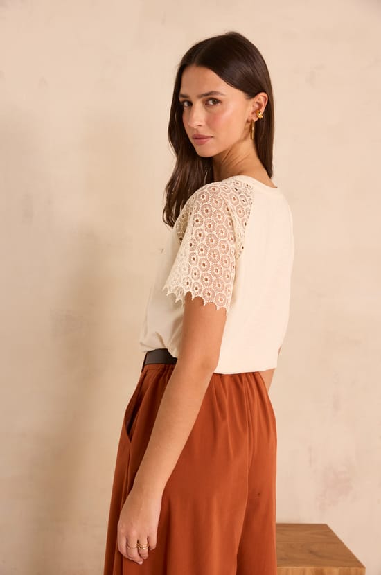 Embroidered short-sleeve cotton T-shirt TRACY;${refinementColor}