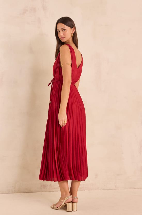 Sleeveless pleated dress FEATHER;${refinementColor}