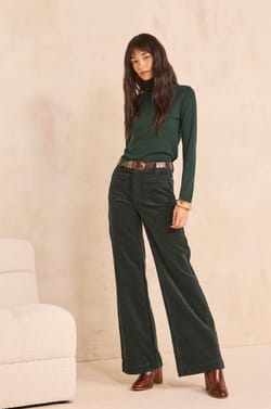 Pantalon large en velours vert sapin REBECCA;${refinementColor}