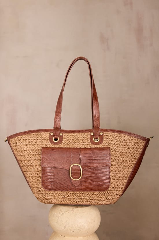 Leather and raffia basket bag MAX;${refinementColor}