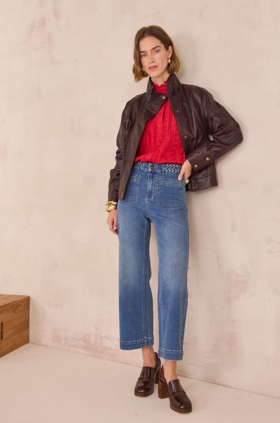 Jean cropped aux d&eacute;tails tress&eacute;s ROMA;${refinementColor}