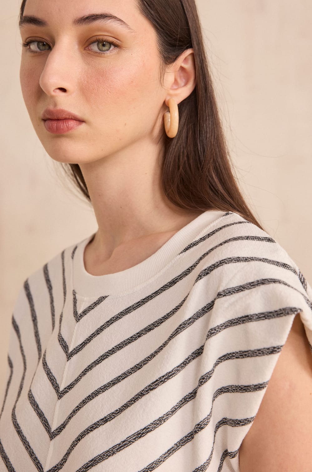 T-shirt ray&eacute; &agrave; manches courtes en coton LIVIA;${refinementColor}