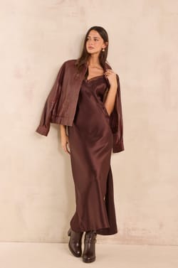 Straight satin dress REFLECTION;${refinementColor}