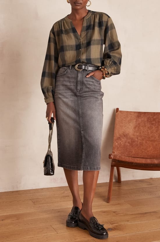 Jupe denim BIRDY en coton;${refinementColor}
