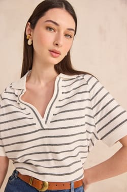 Striped short-sleeve cotton T-shirt LILAC;${refinementColor}