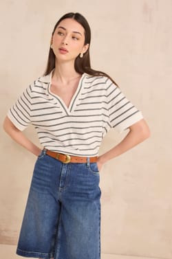 Striped short-sleeve cotton T-shirt LILAC;${refinementColor}