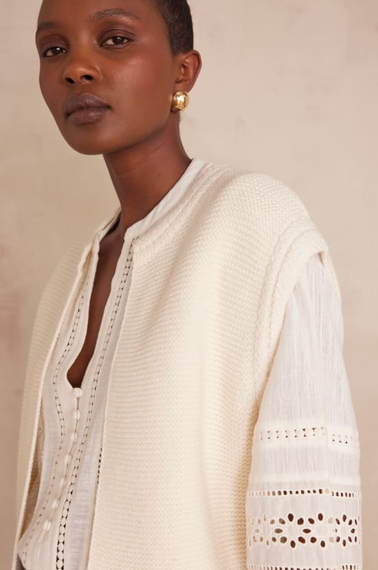 SONNY sleeveless cardigan in cotton;${refinementColor}