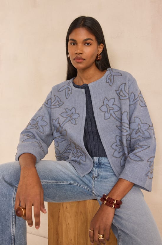 Embroidered long sleeve cotton jacket VITALIE;${refinementColor}