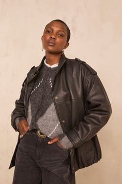 OSCAR oversized grain leather jacket;${refinementColor}