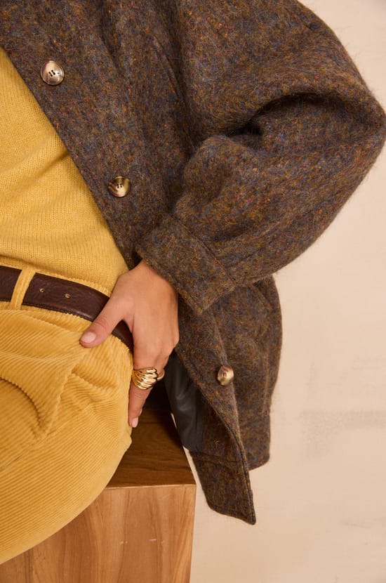 Khaki coat made of wool and silk blend CAMILLE;${refinementColor}