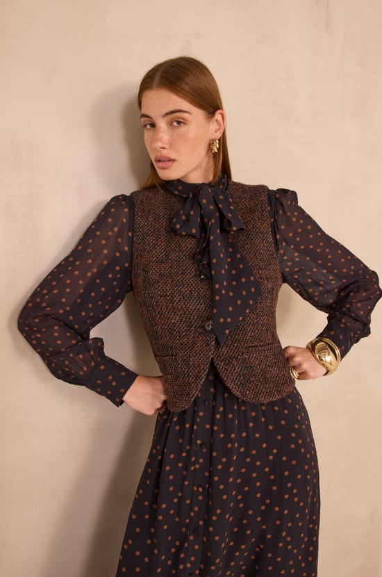 Sleeveless tweed vest in blended wool PHARELL;${refinementColor}