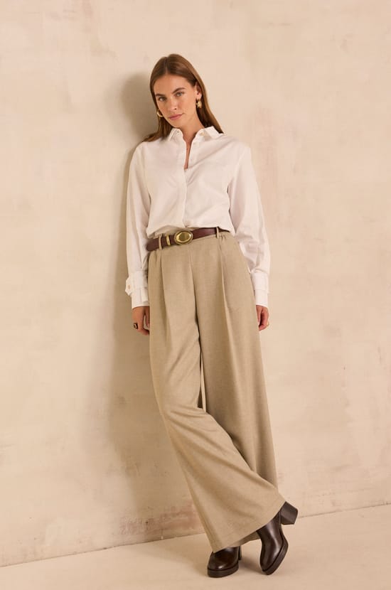 Light taupe wide leg pants LINA;${refinementColor}