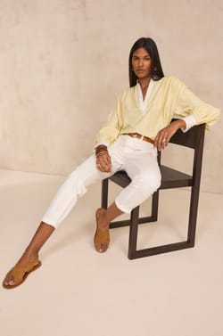 Douglas striped long-sleeve blouse;${refinementColor}