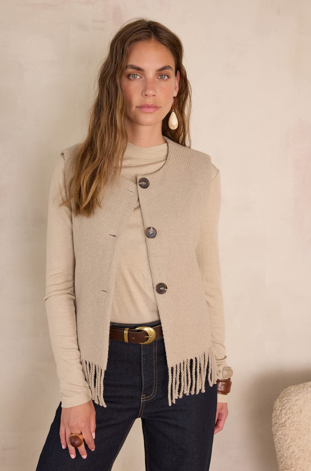 PAIGE fringed cardigan in wool;${refinementColor}