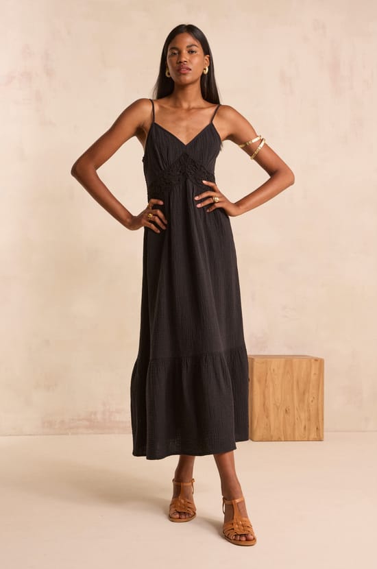 Flowy cotton strap dress PERRINE;${refinementColor}